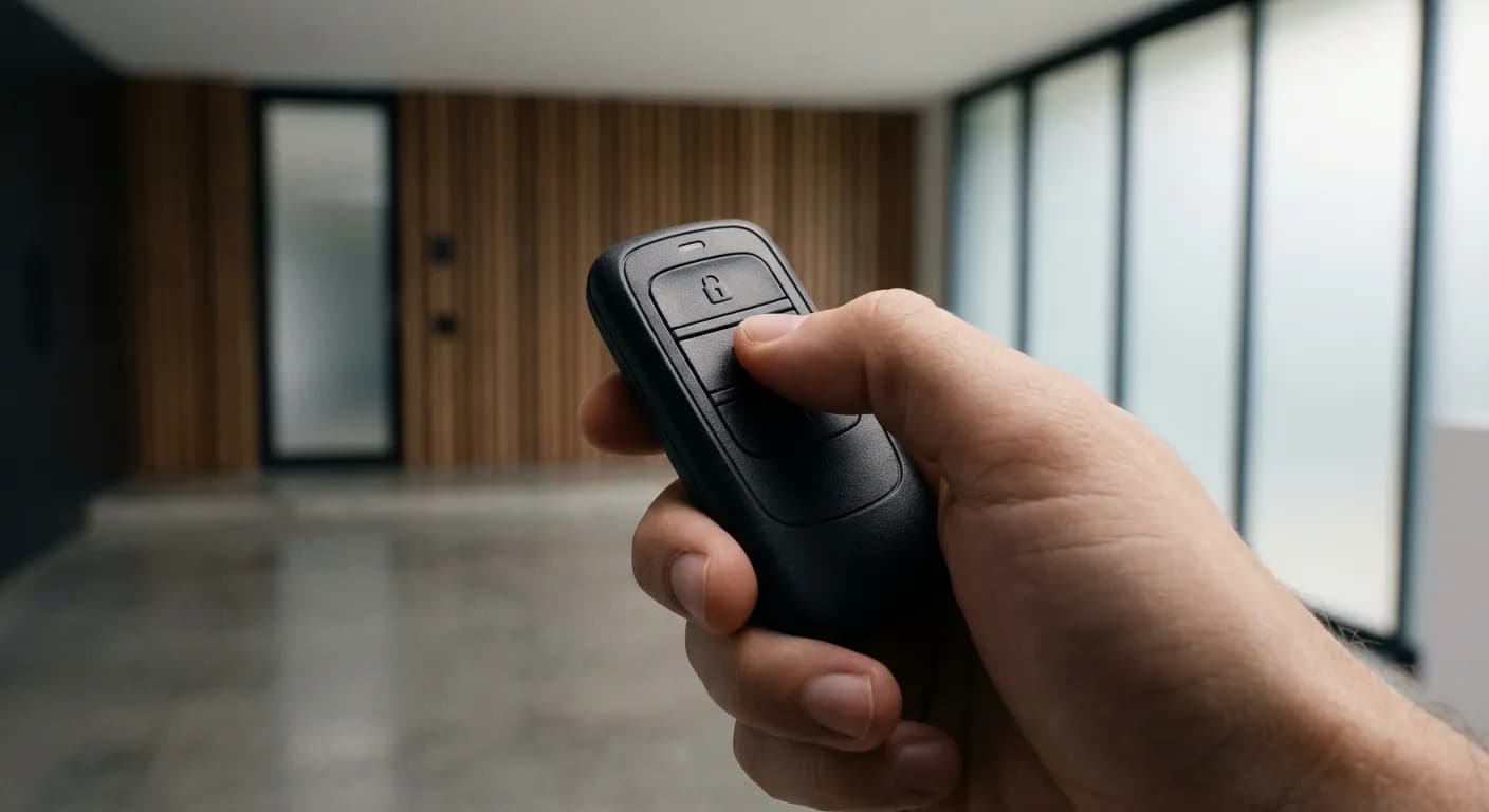 Programmation Wayne Dalton Push Pull 600 : Guide Complet 2026 Main tenant une télécommande de garage Wayne Dalton